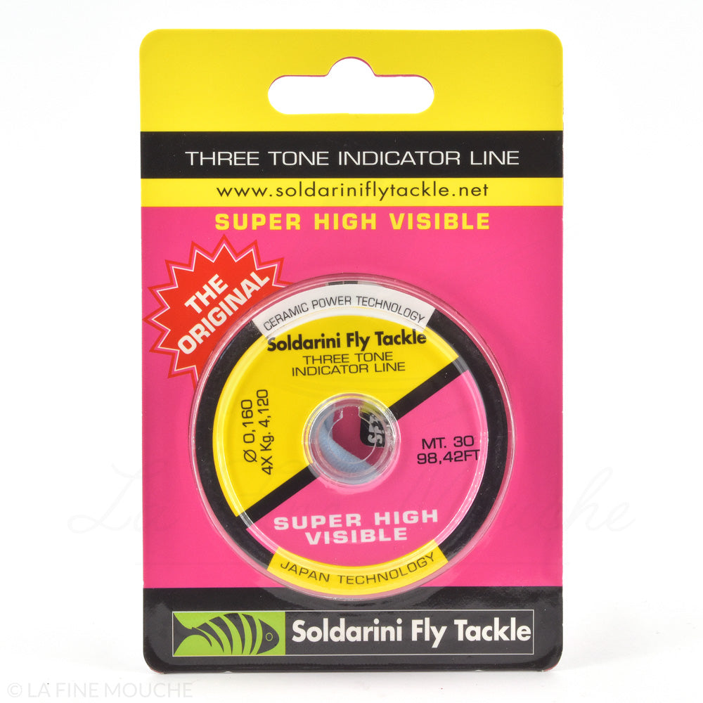 Fil nylon Three Tones Indicator Line de Soldarini - Noir / Jaune Fluo / Rose Fluo